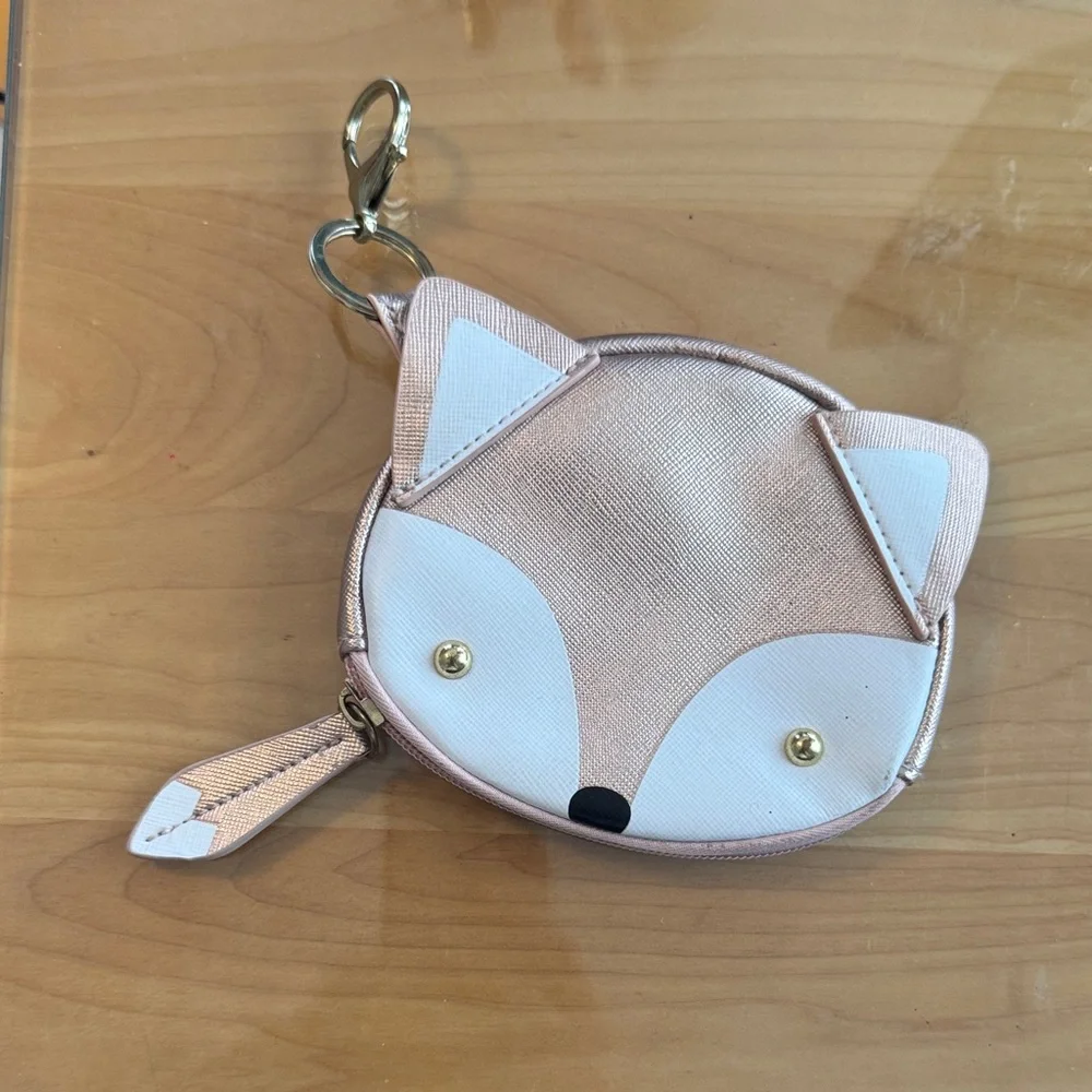 CLAIRES Fox Coin Purse Clip Wallet - Rose Gold and White